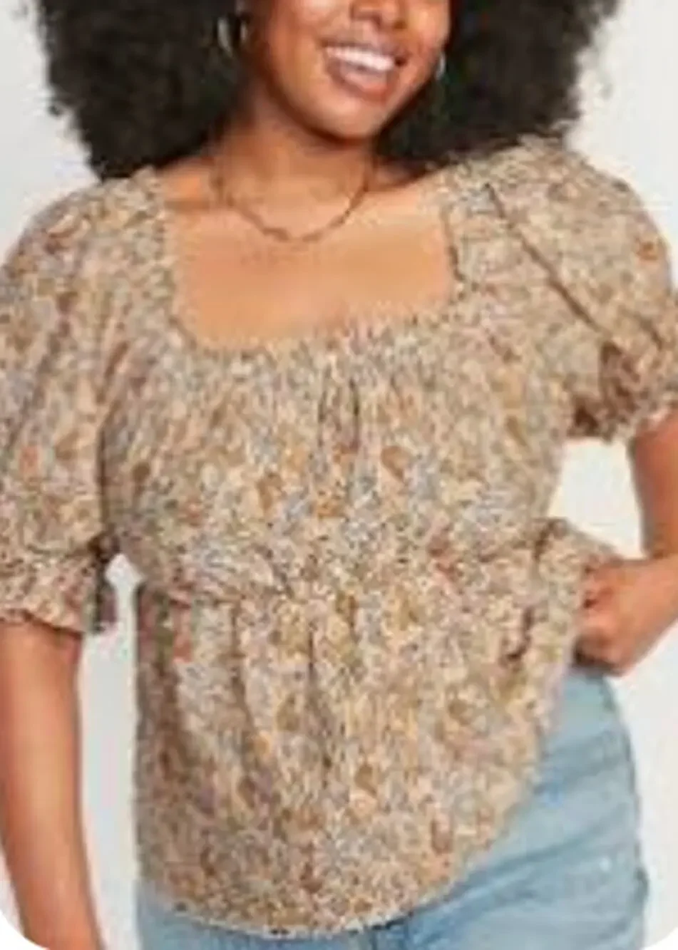 Old Navy Floral Puff Sleeve Peasant Cottagecore Smocked Square Neck Blouse XXL